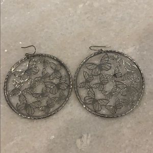 Silver butterfly hoop earrings